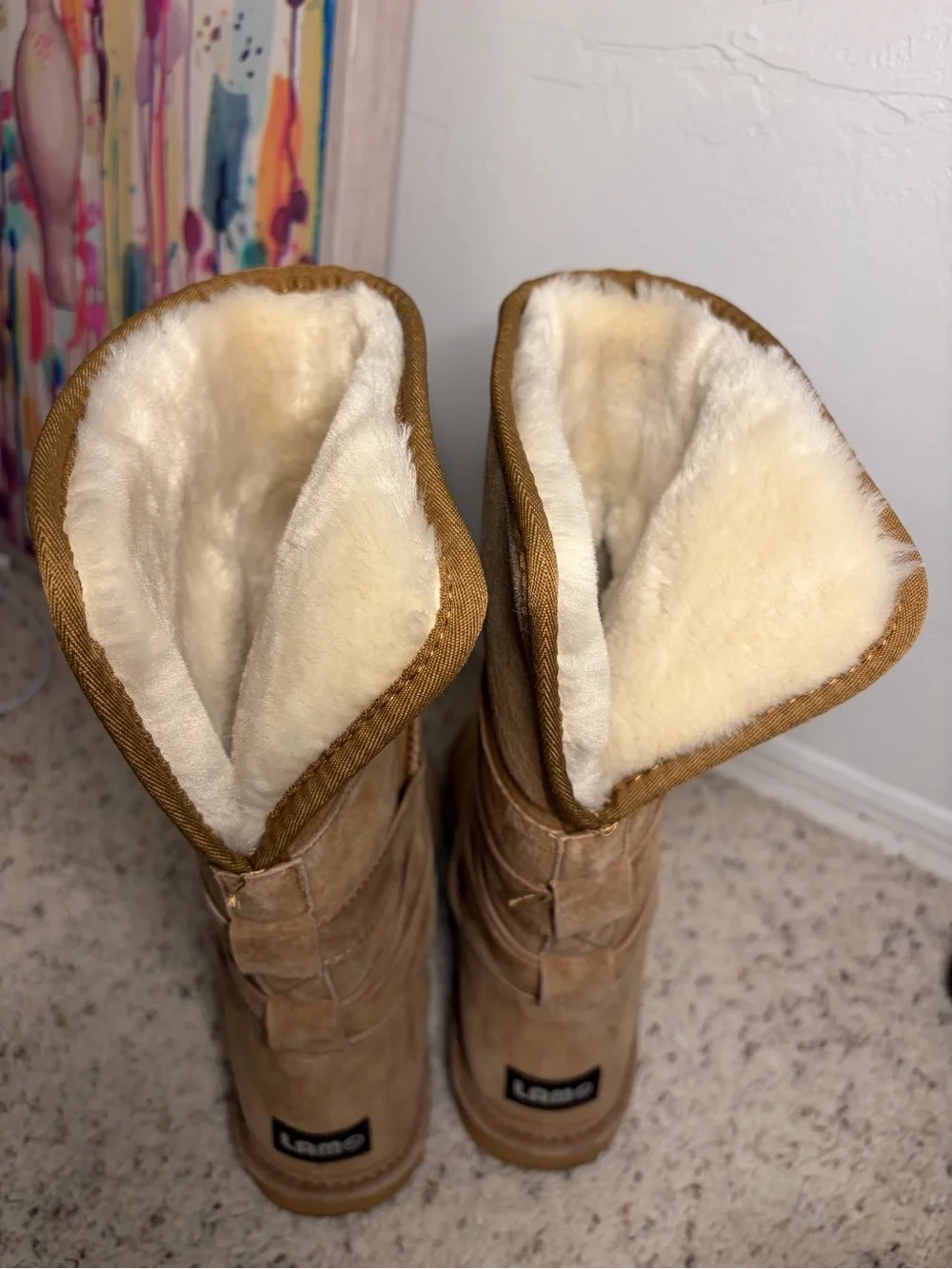 Lamo Tan Suede Shearling Mid-Calf Boots